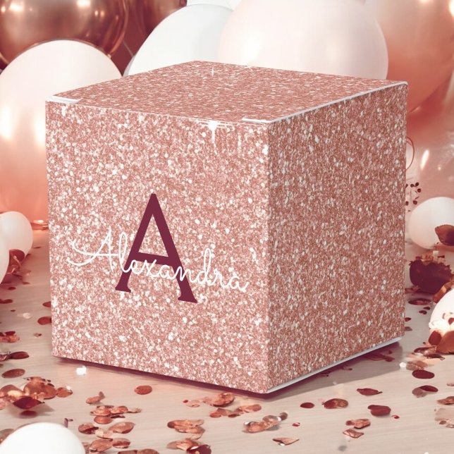Rosa Gold Burgund Glitzer und Sparkle Monogramm Geschenkschachtel (Von Creator hochgeladen)
