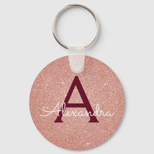 Rosa Gold Burgund Glitzer und Sparkle Monogramm Schlüsselanhänger