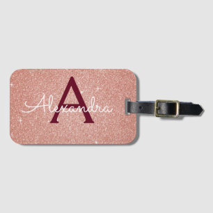 Rosa-Gold-Burgund-Sparkle-Glitzer Monogram Gepäckanhänger