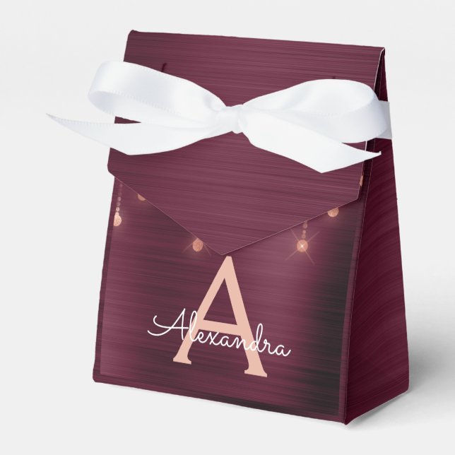 Rosa Gold Burgundy Sparkle Monogram Geschenkschachtel (Vorderseite)