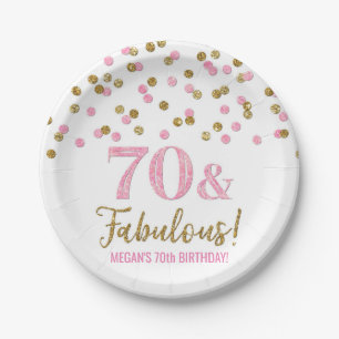 Rosa Gold Confetti 70 und fabelhafte Geburtstag Pappteller