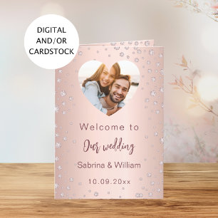 Rosa Gold-Diamanten-Foto-Willkommensprogramm-Menü Einladung