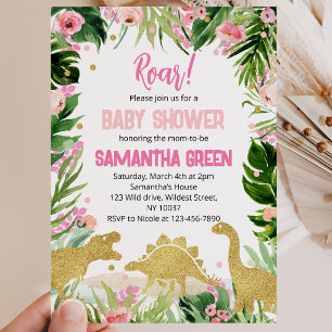 Rosa Gold Dinosaur Baby Shower Einladung