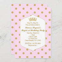 Rosa & Gold Dots Royal Crown Princess Einladungen
