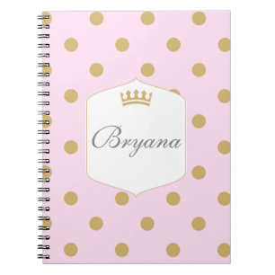 Rosa & Gold Dots Royal Crown Princess Notebook Notizblock