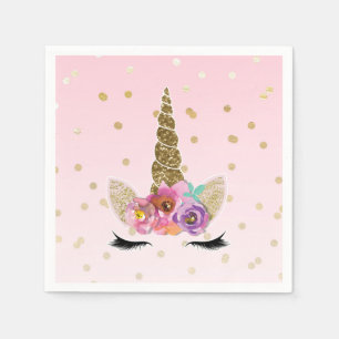 Rosa & Gold Einhorn Blumenhorn Geburtstagsparty Serviette