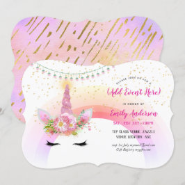 Rosa Gold Einhorn Face Einladungen JEDES VERANSTAL