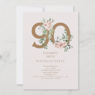 Rosa & Gold Elegant 90. Geburtstagsparty Einladung