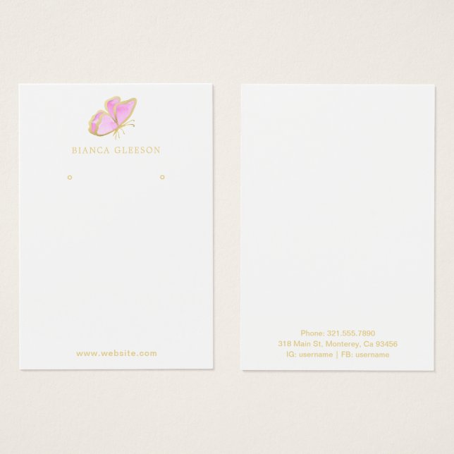 Rosa Gold Elegante Butterfly Earring Display Card (Vorne & Hinten)