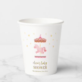 Rosa Gold Elegante Carousel Carnival Baby Dusche Pappbecher