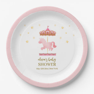 Rosa Gold Elegante Carousel Carnival Baby Dusche Pappteller