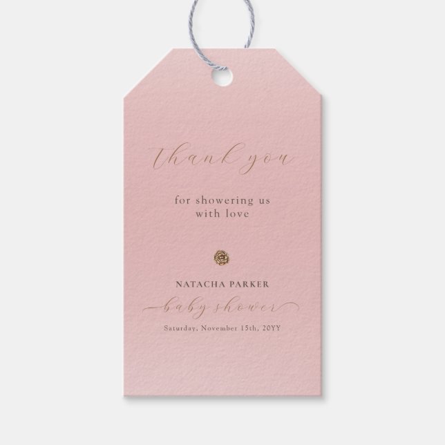 Rosa Gold Elegante Girl Winter Baby Dusche Geschenkanhänger (Vorderseite)