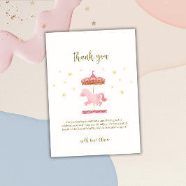 Rosa Gold Elegante Magical Carousel Baby Dusche Dankeskarte