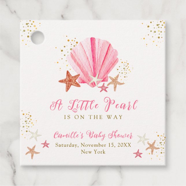 Rosa Gold Elegante Starfish Seashell Baby Dusche Geschenkanhänger (Vorderseite)