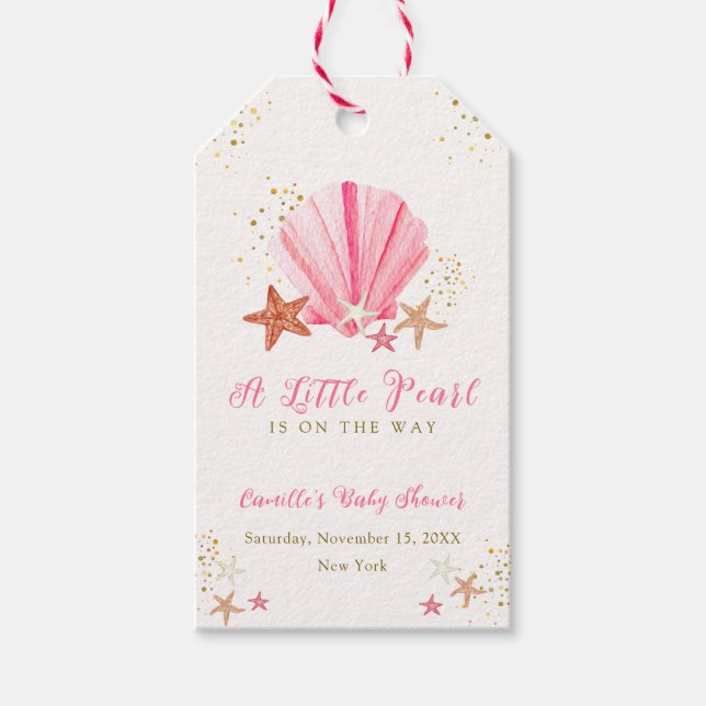 Rosa Gold Elegante Starfish Seashell Baby Dusche Geschenkanhänger (Vorderseite)