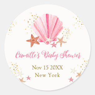 Rosa Gold Eleganter Seestern Muschel Baby Shower Runder Aufkleber