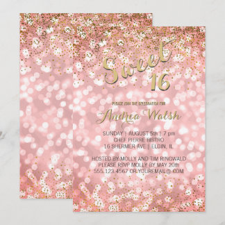 Rosa Gold elegantes Bokeh beleuchtet Einladung