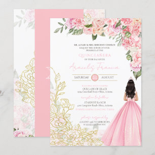 Rosa Gold Elegantes Hübsches Blumenkleid Quinceañe Einladung