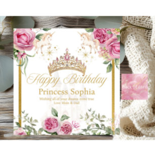 Rosa Gold Fairytale Princess Crown Geburtstagskart