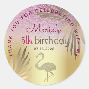 Rosa Gold Flamingo 5. Geburtstag Runder Aufkleber