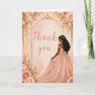 Rosa Gold Floral Sweet Sixteen Party Dankeskarte