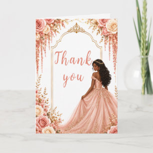 Rosa Gold Floral Sweet Sixteen Party Dankeskarte