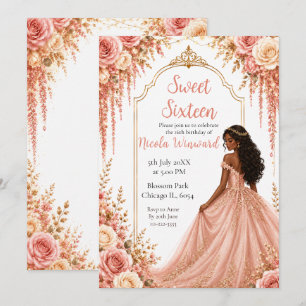 Rosa Gold Floral Sweet Sixteen Party Einladung