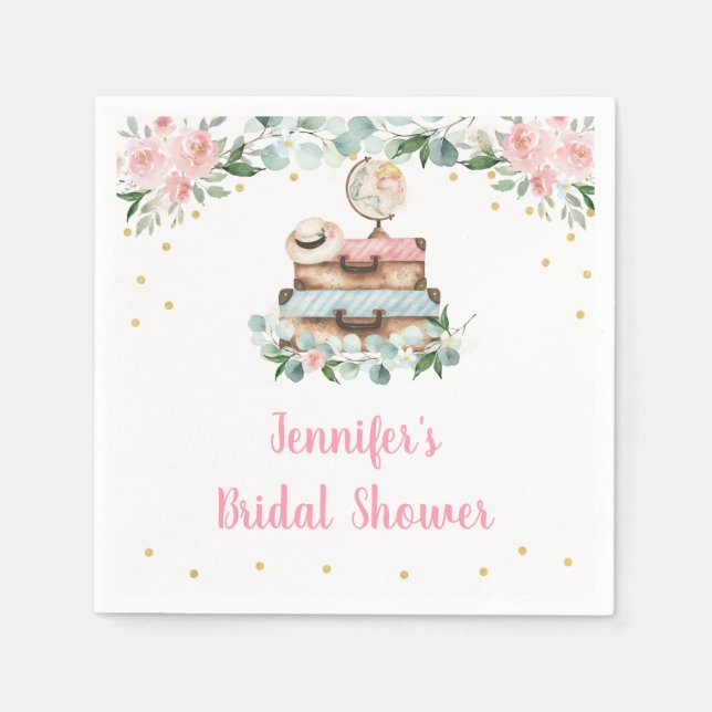 Rosa Gold Floral Travel Miss an Mrs. Brautparty Serviette (Vorderseite)