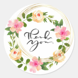 Rosa Gold Floral Vielen Dank für den klassischen R Runder Aufkleber