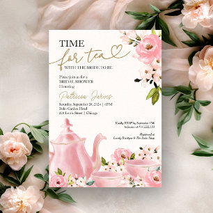 Rosa Gold Floral Zeit für Tee Brautparty Einladung