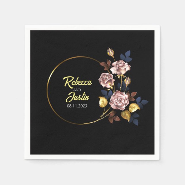 Rosa Gold florale Modern Boho Serviette (Vorderseite)