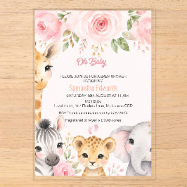 Rosa Gold Florale Safari-Tiere Baby Shower Einladu Acryleinladungen