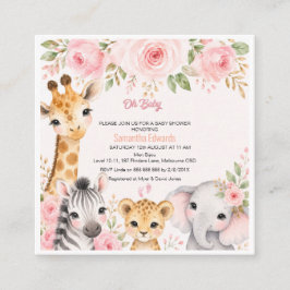 Rosa Gold Florale Safari-Tiere Baby Shower Einladu Begleitkarte