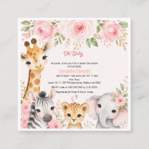 Rosa Gold Florale Safari-Tiere Baby Shower Einladu Begleitkarte