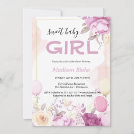 Rosa Gold Florales Mädchen-Baby-Party Einladung