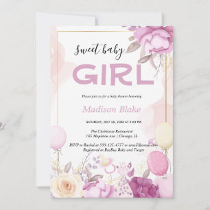Rosa Gold Florales Mädchen-Baby-Party Einladung
