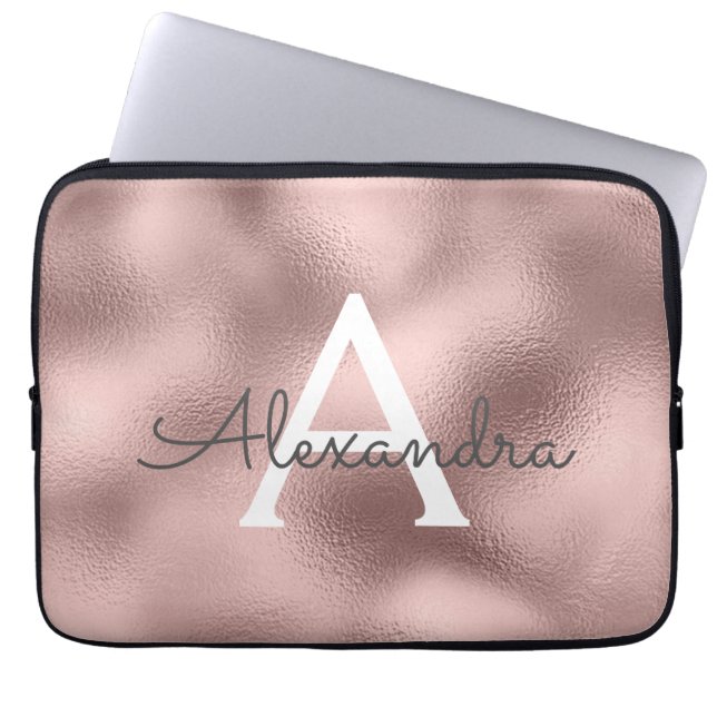 Rosa-Gold-Folie und Sparkle-Monogramm Laptopschutzhülle (Vorderseite)