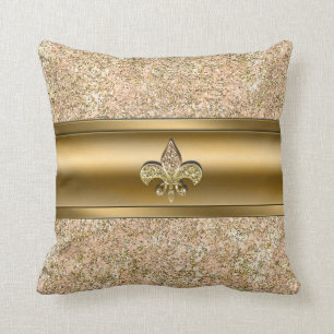 Rosa & Gold funkelndes Glitter-Fleur-de-lis Chic Kissen