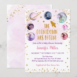 Rosa Gold Galaxy Countdown hat mit Baby Dusche beg Einladung