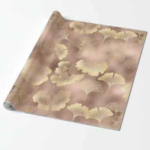 Rosa Gold Ginkgo Blätter Elegant Botanisch 6 Geschenkpapier