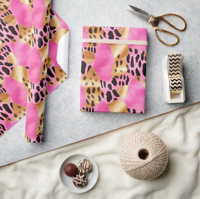 Rosa Gold Glam Leopard Print Geschenkpapier (Kunsthandwerk)