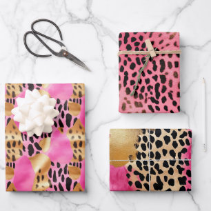 Rosa Gold Glam Leopard Print Geschenkpapier Set