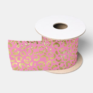 Rosa Gold Glam Leopard Print Satinband