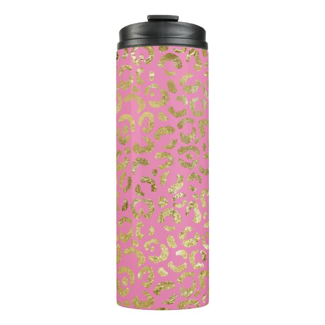 Rosa Gold Glam Leopard Print Thermosbecher (Vorderseite)