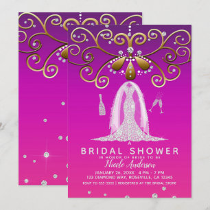 Rosa Gold Glamour Diamant Hochzeitskleid Braut Dus Einladung