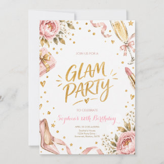 Rosa Gold Glamour Floral Geburtstagsfeier Einladung