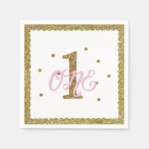 Rosa & Gold Glitter 1 EINS 1. Geburtstagsfeier Serviette