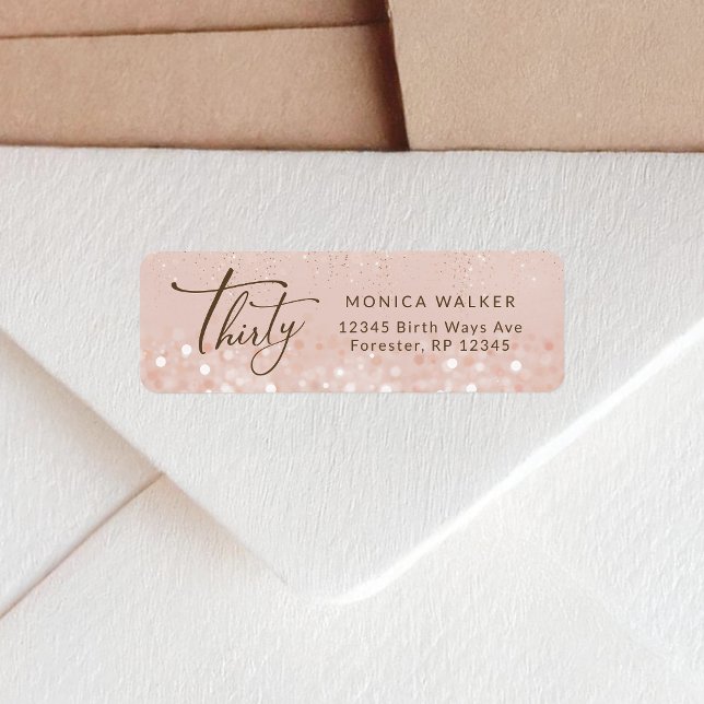 Rosa Gold Glitter 30. Geburtstag Rücksendeadresse (Rose Gold Glitter 30th Birthday Return Address Label)