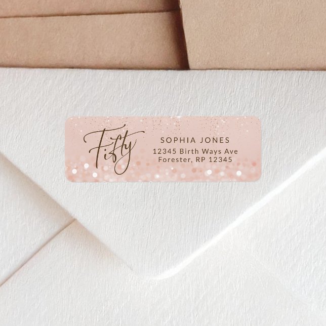 Rosa Gold Glitter 50. Geburtstag Rücksendeadresse (Rose Gold Glitter 50th Birthday Return Address Label)