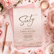 Rosa Gold Glitter 60. Geburtstagseinladungskarte